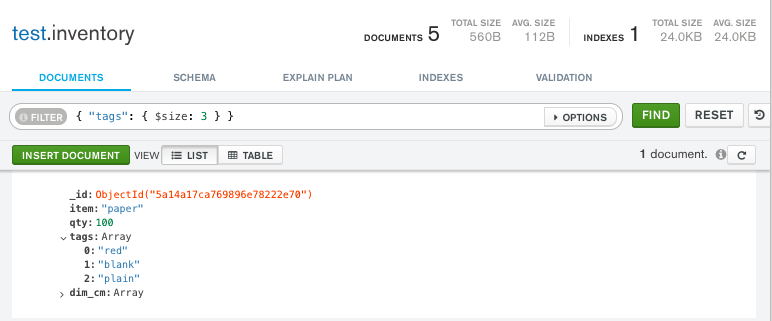 Query for array by number of elements